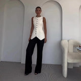 Zingj Summer Women's Solid Color Slim Vest Temperament Commuter Pants Two-Piece Sets-Outfit