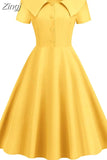 Peter pan Collar Women Dress Summer Single Breasted Elegant Vintage A Line Dress Short Sleeve Midi Party Office