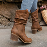 New Large-Size Women's Shoes Retro Folded Shoes Thick Heel Tip-To-Footed Knight