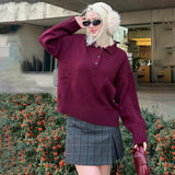 College Polo Collar Solid Color Loose Sweater Soft Tones Softly Wear Knitted Skin Fabric