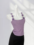 Zingj Bird Handmade Crochet Purple Flower Sling Vest Female Summer Outside Wear Summer Dopamine Top