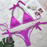 Zingj Sexy Bikini Color Female Split Straps Luxury Diamond Swimwear Metal Chain Accessories