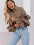 Design Feeling White Lotus Leaf Sleeve Shirt 2025 Autumn And Winter New Casual