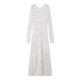 Women's Fashion Hollow Knitted Long Sleeve Sexy Long Dress With Korean Fashion