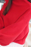 Winter Women Sweater Fashion Turtleneck Lantern Sleeve Pullovers Loose Knitted Female Jumper Tops Pull