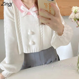 Women Pullovers Knitted V-neck Bow Patchwork Sweet Kawaii Cute Students Ulzzang Casual All-match Short Sweaters Soft Daily