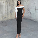Black Ribbon Off-shoulder Maxi Dress- Outfit