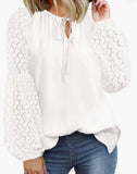 Casual Shirts for Women O-neck Long Sleeve Loose Shirt White Blouse Women's Loose Solid Hollow Lace Tops New