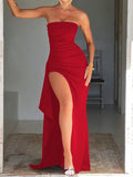 New Evening Dress Party Woman's Word Collar T-Shirt Sexy Bare Back High Open Fork