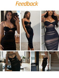 Women Dresses Summer 2023 Bodycon Dress Black Ruched Dress Midi Sexy Mesh Dress Halter for Evening Party