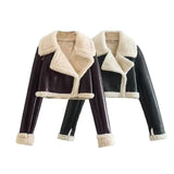 2025 New Double-Sided Loose Short Suit Collar Zipper Embellished Fur Jacket