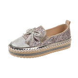 Pine Cake Single Shoes Women's Spring And Autumn New Fashion Thick Bottom Water Drill Bow Bow Korean Version Of Pedal Pedalle Lefu