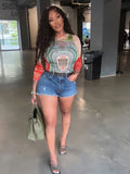 Dollar Print Mesh T-Shirt Women Long Sleeve Aesthetic Y2K Tops Female Hipster Wild Slim Gorgeous Tees