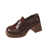 Autumn New High-Heeled Shoes Small Leather Shoes Women Black Thick Heel Single Shoes Round Head British Thick-Soled Lefu