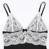 White Lace V-neck Black Slip Dress-Outfit