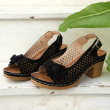 Flowers High-Heeled Cool Slippers Women 2025 Summer New Fashion Coarse And Buckle With Cold Slippers