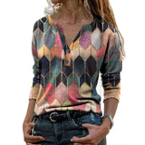 Women's Autumn French Style Color Printing V Collar Long Sleeve Bottom Shirt Dress Female Impact Color
