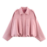 Color 2025 Spring And Autumn Leisure Tuffen Texture Collar Pilot Jacket Women