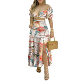 Autumn New Fashion Impact Printing Vest High-Waist Open Fork Dress Set
