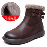 Cowhide Lamb Wool Snow Boots Women Winter New Warm Plus Cotton Boots Retro Leisure Short