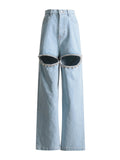 Zingj Jeans Female 2024 New Fashion Nail Drill Design Sense Hollow Out Wash Water Versatile Trousers Summer