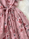 Bohemian Vacation Chiffon Long Dress Women Black/Blue/Pink/Beige Pleated Vestidos Female Ruffle Robe 2023 New