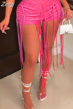 Womens Wetlook Sexy Tassel Mini Shorts PU Leather High Waist Lace-up Back Booty Shorts For Night Cocktail Party