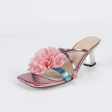 Selling Women High Heels Three-Dimensional Pink Rose Mirror Lizard Square Head Wine Glass And