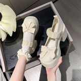 Jane Shoes Women 2025 Autumn And Winter New Thick-Soled Loose Cream Soles Coarse Leather Shoes Bow Single Shoes High