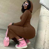 Zingj Solid Color Tight Dress Socialite Wind Long Style Step Buttock Skirt Long Sleeve Dress