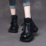 Head-Level Kraft Handmade Pine Cake Boots Women Autumn And Winter New Naked Boots Thick And Square Head Martin