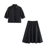 New Women's Short-Sleeved Shirt Wide Fan Flute Dress