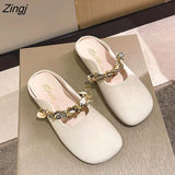 Women's Shoes 2023 Women's Slippers New Slippers Solid Color Metal Decorative Bottom Heel Square Heel Ladies