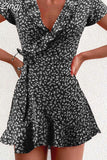 2023 Women Dress Boho Floral Ruffle Short Mini Dress Summer Knot Sexy V-Neck Party Holiday Dress Femme vestido de