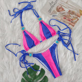 Zingj Sexy New Crystal Diamond Bikini Solid Color Patchwork Belt Swimsuit Vacation Split Women's