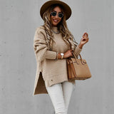 Autumn And Winter Half-High Collar Loose Solid Color Long-Sleeved Thick Needle Side Fork Knitting Sweater