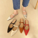 Korea Net Red Pointed Half Slippers 2020 Summer New Silver Color Baotou Flat Slipper Women's Slipper