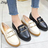 And American Fashion Women's Shoes Retro Loafers Small Leather Shoes Metal Decoration Single