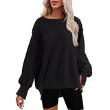 Women's Clothing 2025 Autumn And Winter New Women's Large Round-Neck Sweatshirt Side Open Fork Long-Sleeved