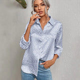 Elegant Office Lady Long Sleeve Leopard Jacquard Blouse Turn Down Collar Button Shirt 2023 Spring Autumn Fashion Tops