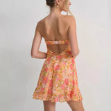 Sexy French Print Translucent Floral Wrapping Thoracic A-Skirt