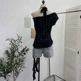 Shooting Lace Splicing Collar Hanging Neck-Sleet T-Shirt Woman Xia Repair Short Irregular Drifting Clothes