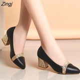 Women Pumps Sweet Style Square High Heel Sequins Pointed Toe Spring and Autumn Elegant Shallow Ladies