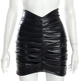 Zingj Color Pleated PU Wrap Hip Skirt Women's Short