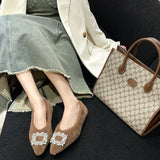 Square Buckle Pointed Head Shallow Single Shoes Women 2025 Temperament A Foot Pedal Wool Shoes To Keep Warm And Comfortable Pregnant
