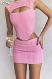 Piece Sets Womens Fall Outfits Chic Corset Crop Tops Mini Skirt Matching Suit 2023 New Birthday Party Pink Skirt