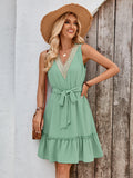 New Women's Wear 2025 Fashion Fresh Air Pure Color V-Neck Sleeveless Lace Waist