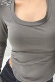 Women Casual Long Sleeve T-Shirts Spring Fall Irregular Hem Solid Slim Fit Pullovers Female Streetwear Base Tees