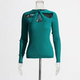 Sexy Hot Babes Knitted Shirt 2025 Summer New Niche Hollow Design Slim Slim Solid Color Sweater