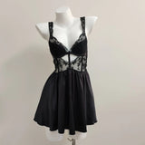 New French Romantic Lace Lairvoyal Night Coat Sexy Ice Ribbon Breast Pad Sling Short Skirt